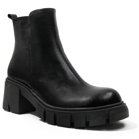 Botines Chelsea con tacón de bloque y suela dentada - Negro