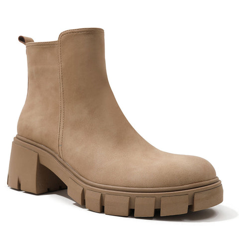 Chelsea-Stiefeletten mit Blockabsatz und Profilsohle - Khaki