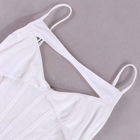 Ärmelloses, kurzes Korsett-Top mit Cut-Out-Netzbesatz und abgerundetem Saum - Weiß