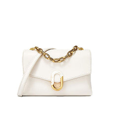 Flap Front Buckled Chunky Chain Trim Crossbody Bag - Beige