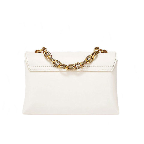 Flap Front Buckled Chunky Chain Trim Crossbody Bag - Beige