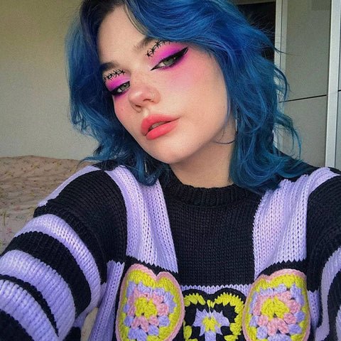 Suéter de manga larga con corazones a cuadros - Morado