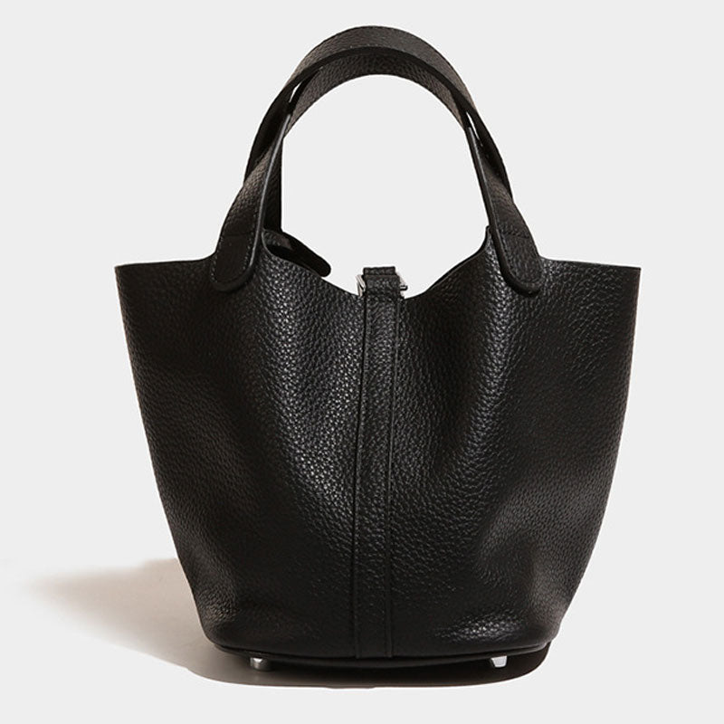 Textured Solid Color Padlock Trim Handle Bag - Black