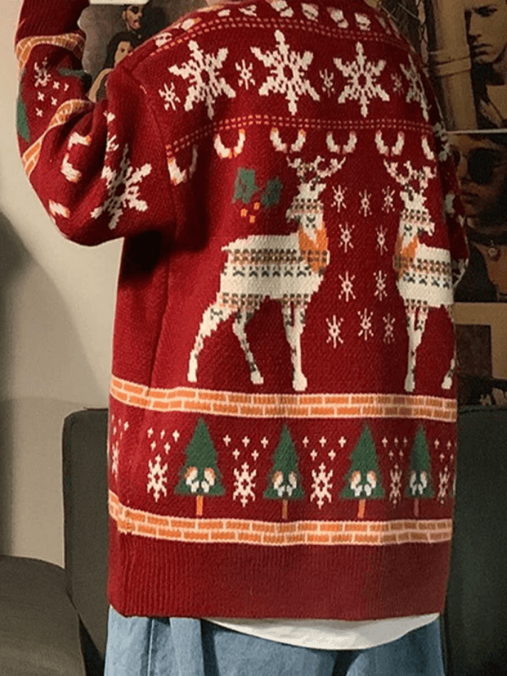 Weihnachtspullover mit Hirsch-Print und Rundhalsausschnitt