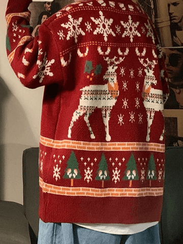 Weihnachtspullover mit Hirsch-Print und Rundhalsausschnitt