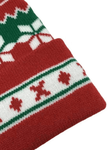 Weihnachts-Strickmütze mit Jacquard-Pompon