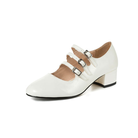 Zapatos Mary Jane de charol con tacón de bloque y correa con hebilla clásica - Blanco