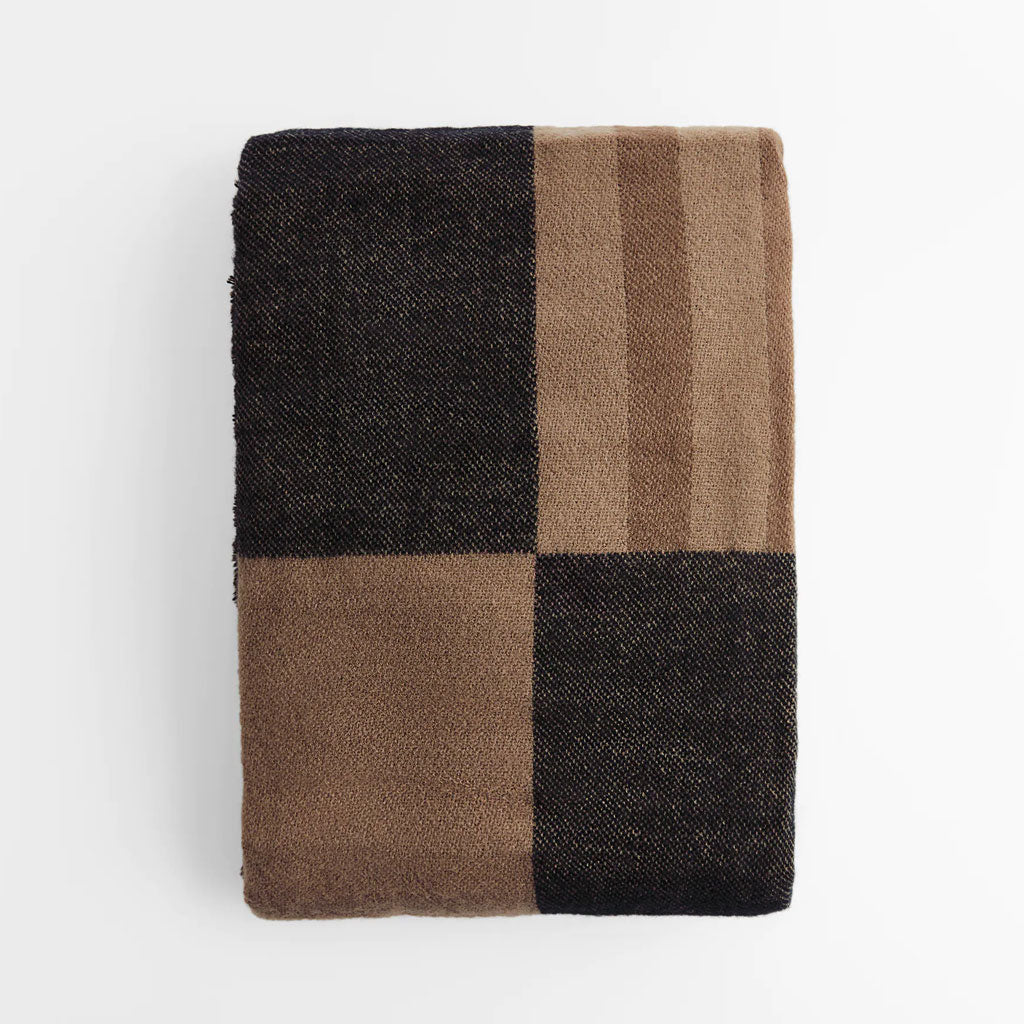 Classic Contrast Striped Frayed Blanket Scarf - Coffee