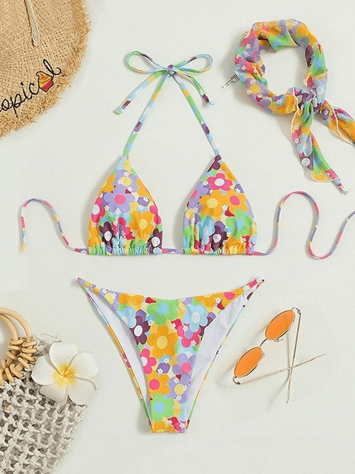 Bikini-Set mit Blumenmuster und Farbblock