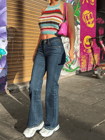 Gestricktes Neckholder-Camisole mit Farbblock-Streifen