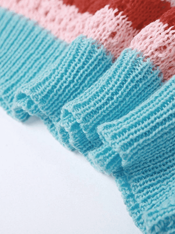 Gestricktes Neckholder-Camisole mit Farbblock-Streifen