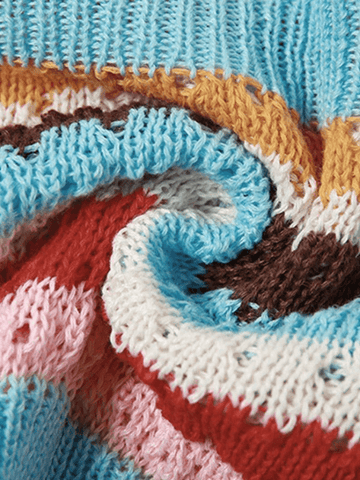 Gestricktes Neckholder-Camisole mit Farbblock-Streifen