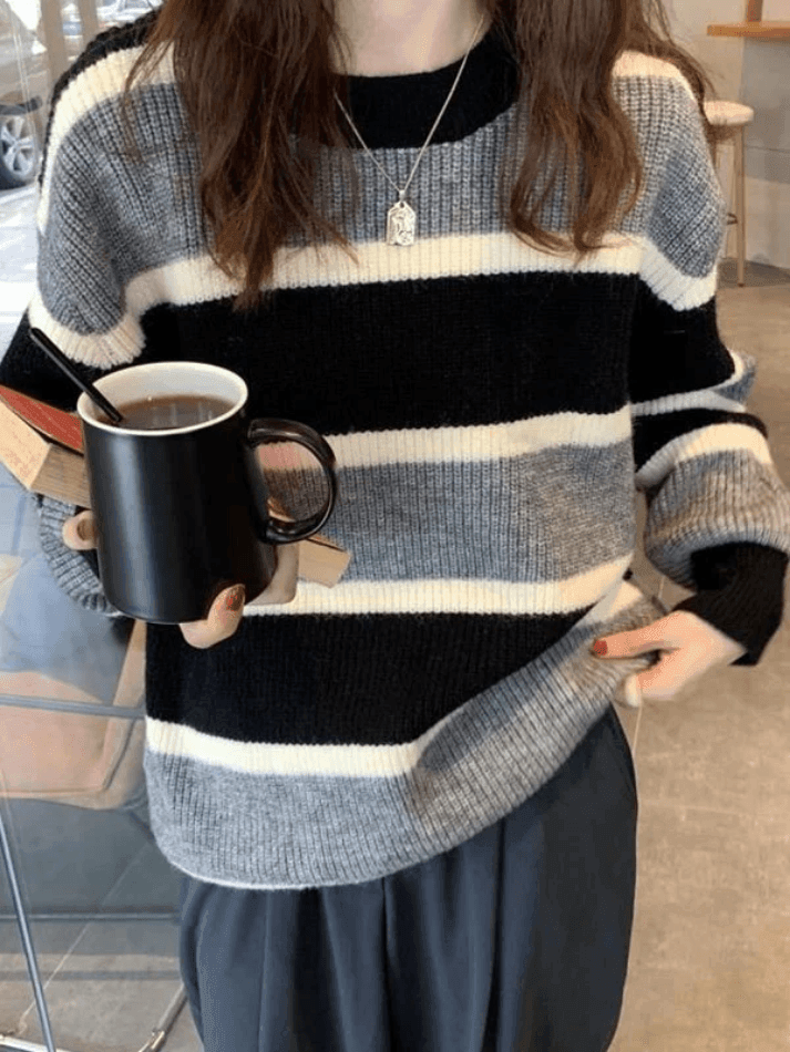 Color Block Striped Knit Sweater