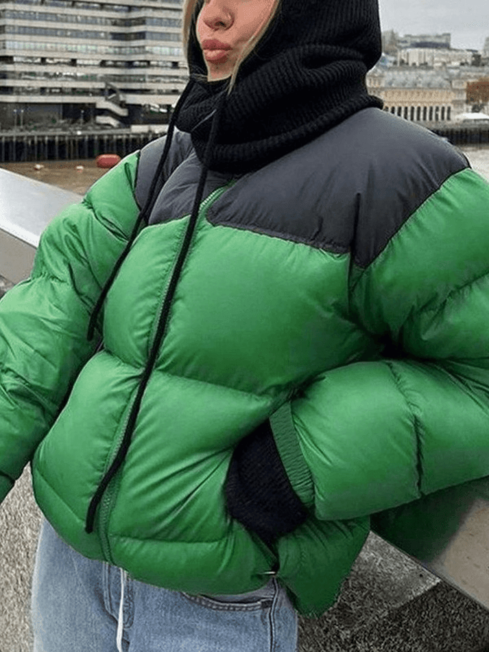 Color Block Zip Up Puffer Jacket