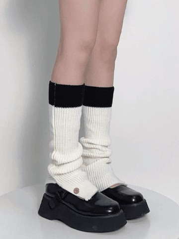 Contrast Ankle Flare Ribbed Knit Leg Warmer