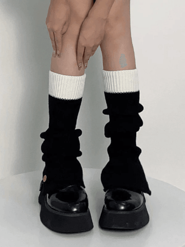 Contrast Ankle Flare Ribbed Knit Leg Warmer