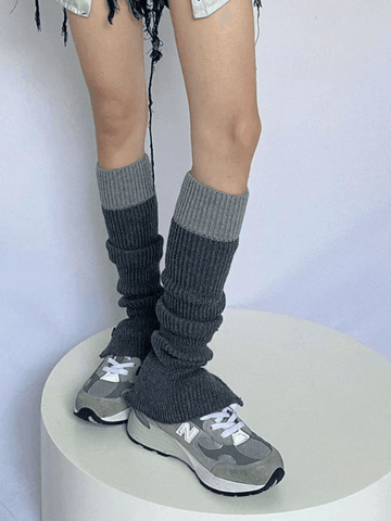 Contrast Ankle Flare Ribbed Knit Leg Warmer