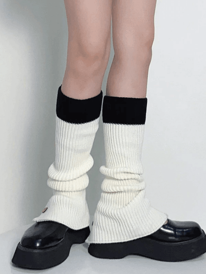 Contrast Ankle Flare Ribbed Knit Leg Warmer