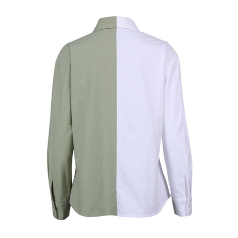 Camisa de manga larga con ribete de panel de color en contraste - Verde