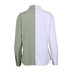 Contrast Color Panel Trim Long Sleeve Shirt - Green