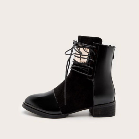 Ankle Boots mit Metallbesatz und Kontrasteinsatz - Schwarz