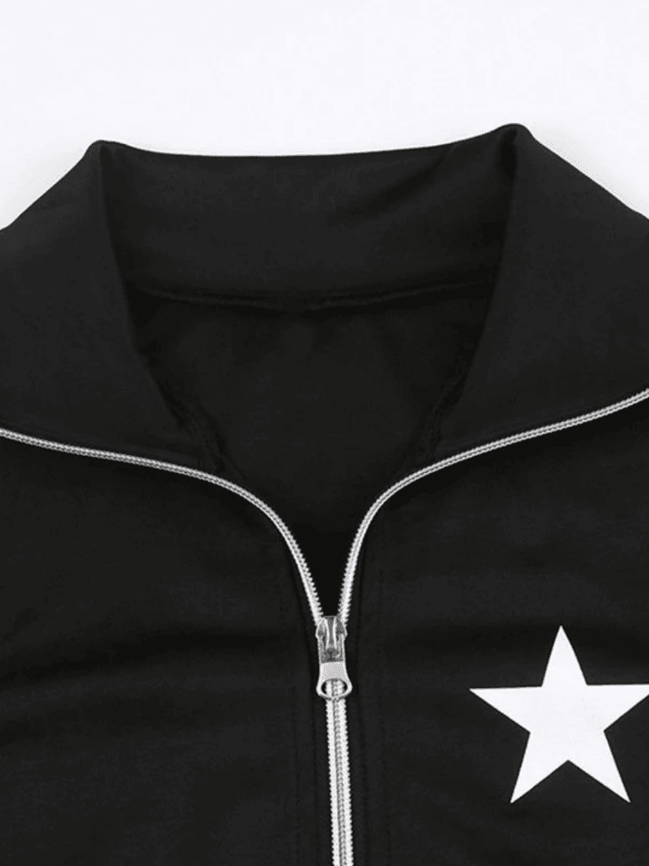 Contrast Star Print Zip-Up Jacket