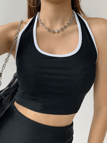 Kurzes Neckholder-Tanktop mit Kontrastbesatz