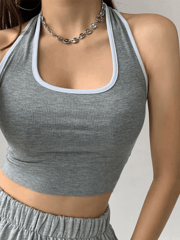 Kurzes Neckholder-Tanktop mit Kontrastbesatz