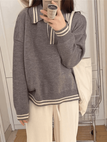 Contrast Trim Pullover Sweater