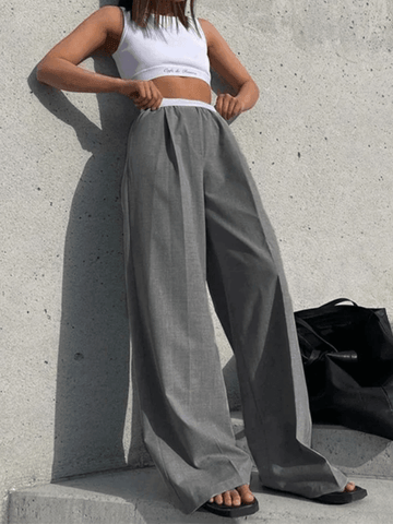 Graue Baggy-Hose mit kontrastierender Taille