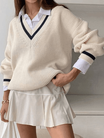 Vintage-Pullover mit Kontrastbesatz