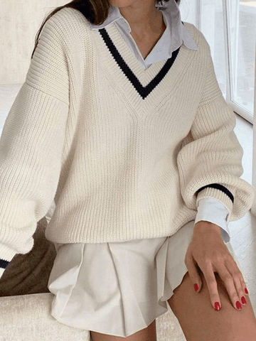 Vintage-Pullover mit Kontrastbesatz