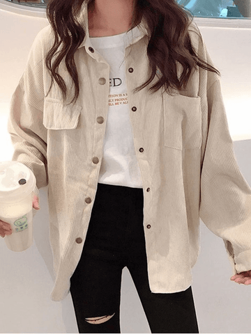 Cordbluse mit langen Ärmeln und Knöpfen
