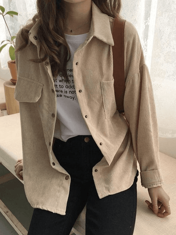 Cordbluse mit langen Ärmeln und Knöpfen