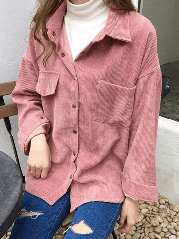 Cordbluse mit langen Ärmeln und Knöpfen