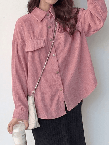 Cordbluse mit langen Ärmeln und Knöpfen