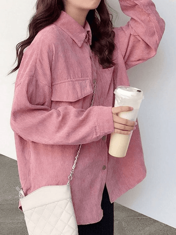 Cordbluse mit langen Ärmeln und Knöpfen