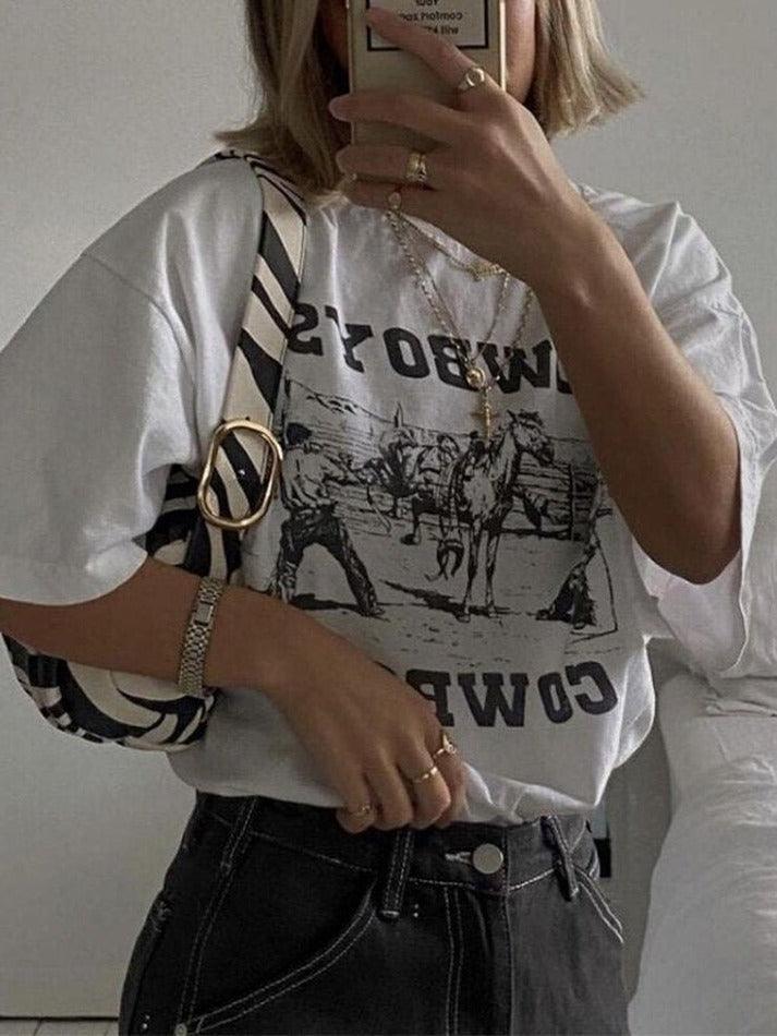 Camiseta con estampado de letras de vaquero