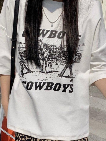 Camiseta con estampado de letras de vaquero