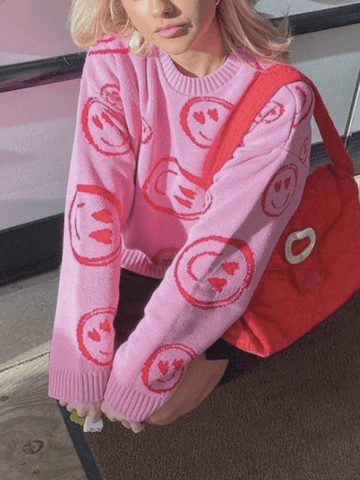 Pullover mit Rundhalsausschnitt und Smiley-Muster