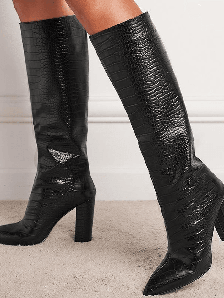 Croc Embossed Chunky Heeled Boots