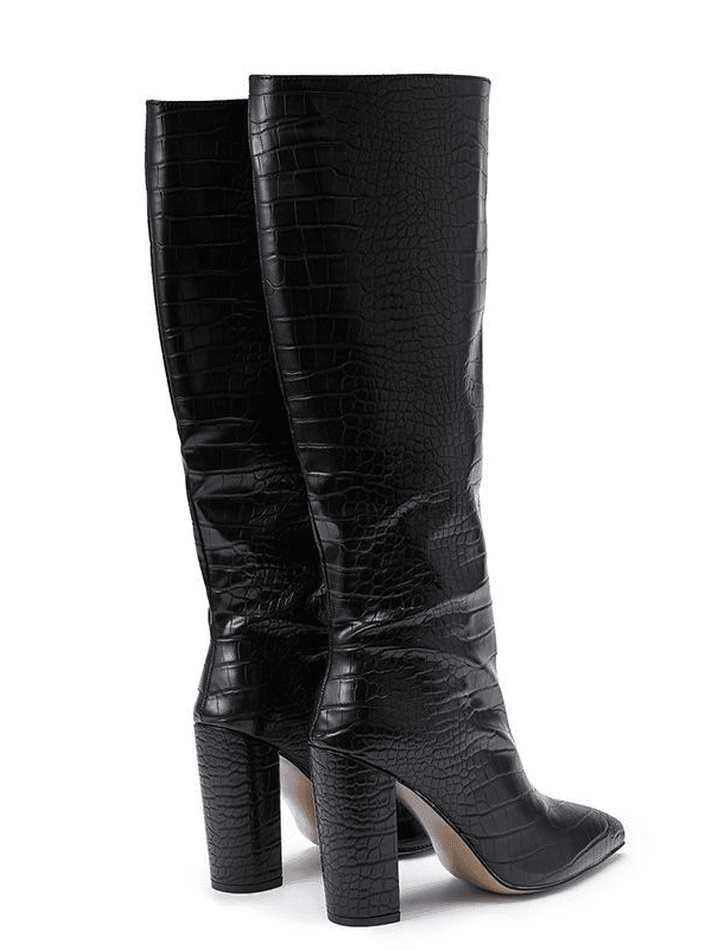 Croc Embossed Chunky Heeled Boots