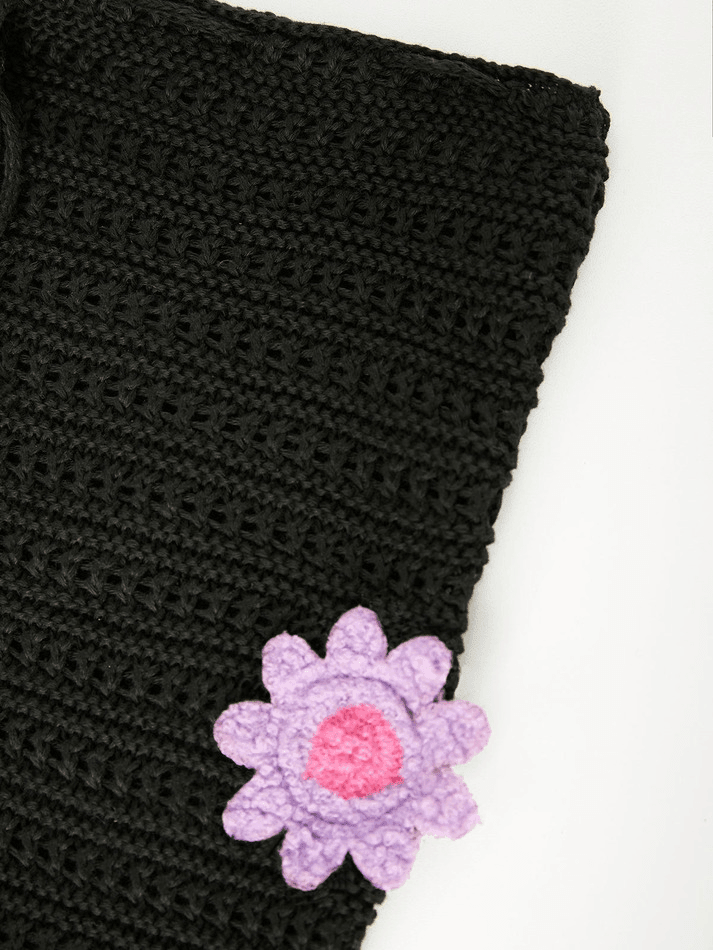 Crochet Knit Flower Straight-Leg Pants