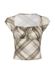 Cropped Tie Front Checkered Blouse