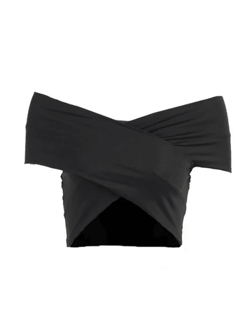 Schwarzes Crop-Top mit überkreuztem Saum