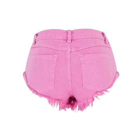 Shorts vaqueros desgastados de tiro bajo color macarrón - Rosa