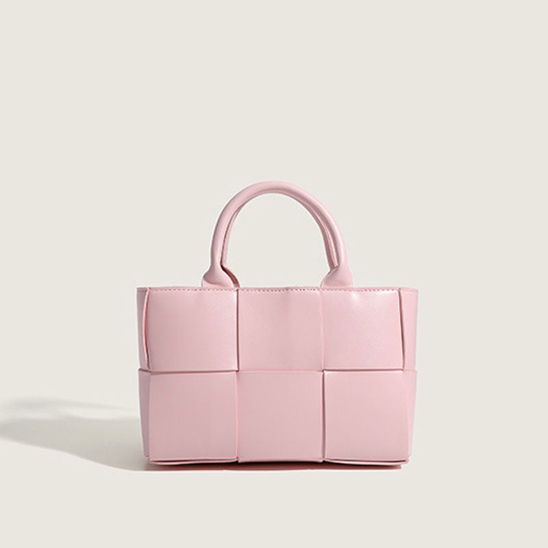 Precioso bolso tote vegano con asa superior, color liso, con diseño intrecciato - Rosa