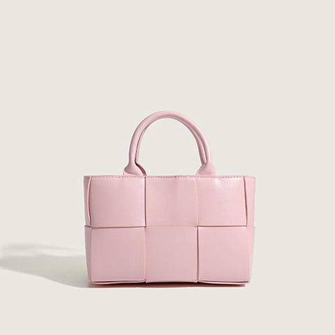 Precioso bolso tote vegano con asa superior, color liso, con diseño intrecciato - Rosa