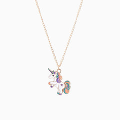 Trim Fly Back Childhood Unicorn Gold Pendant Necklace - Gold