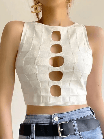 Kurzes Tanktop aus Strick mit Cut-outs und Karomuster